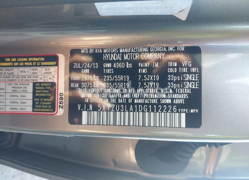 Photo 9 of 2013 Hyundai Santa FE SPORT 2.0T (VIN 5XYZU3LA1DG112226)