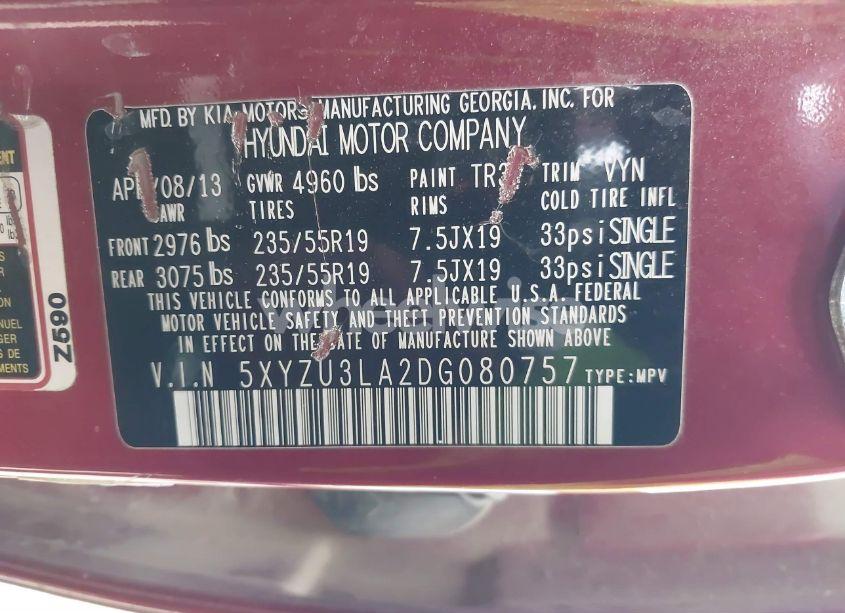 Photo 9 of 2013 Hyundai Santa FE SPORT 2.0T (VIN 5XYZU3LA2DG080757)