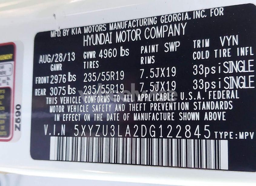 Photo 9 of 2013 Hyundai Santa FE SPORT 2.0T (VIN 5XYZU3LA2DG122845)
