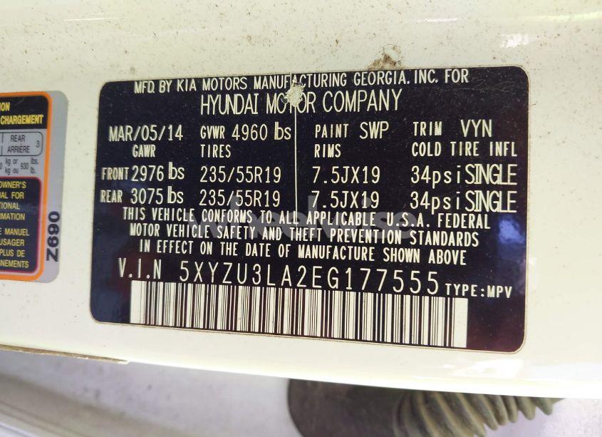 Photo 9 of 2014 Hyundai Santa FE SPORT 2.0L TURBO (VIN 5XYZU3LA2EG177555)