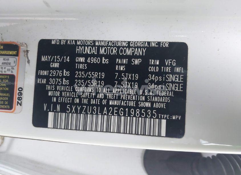 Photo 9 of 2014 Hyundai Santa FE SPORT 2.0L TURBO (VIN 5XYZU3LA2EG198535)