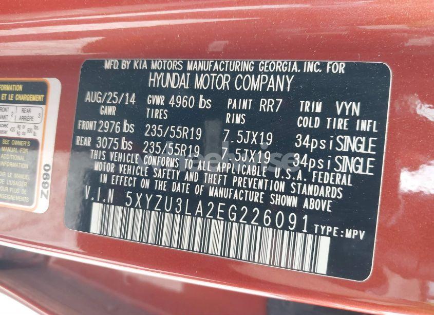 Photo 9 of 2014 Hyundai Santa FE SPORT 2.0L TURBO (VIN 5XYZU3LA2EG226091)