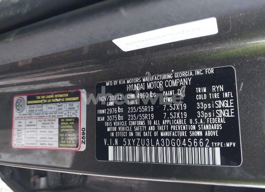 Photo 9 of 2013 Hyundai Santa FE SPORT 2.0T (VIN 5XYZU3LA3DG045662)