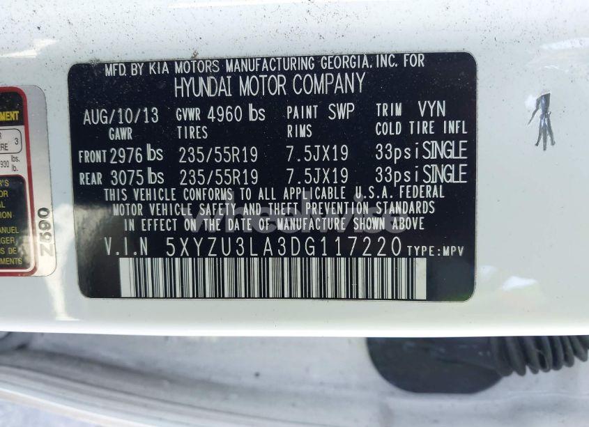 Photo 9 of 2013 Hyundai Santa FE SPORT 2.0T (VIN 5XYZU3LA3DG117220)