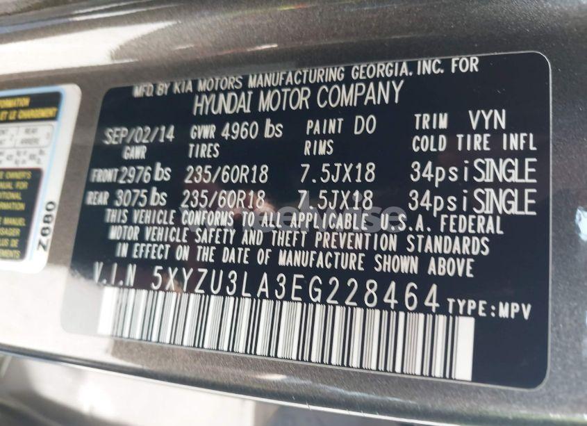 Photo 9 of 2014 Hyundai Santa FE SPORT 2.0L TURBO (VIN 5XYZU3LA3EG228464)