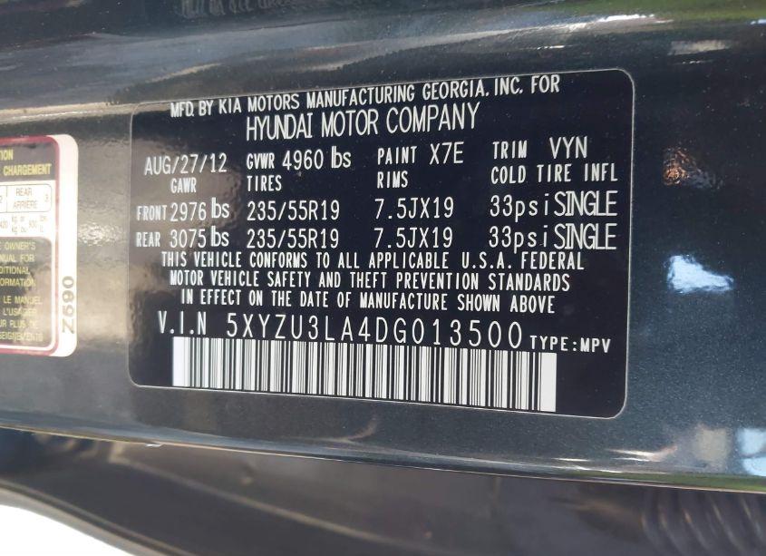 Photo 9 of 2013 Hyundai Santa FE SPORT 2.0T (VIN 5XYZU3LA4DG013500)