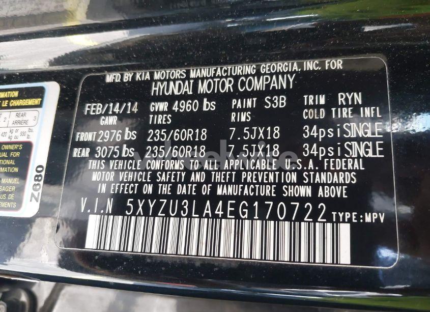 Photo 9 of 2014 Hyundai Santa FE SPORT 2.0L TURBO (VIN 5XYZU3LA4EG170722)