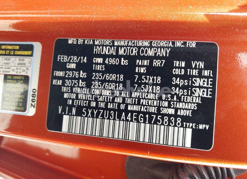 Photo 9 of 2014 Hyundai Santa FE SPORT 2.0L TURBO (VIN 5XYZU3LA4EG175838)