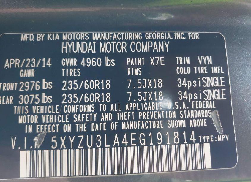 Photo 9 of 2014 Hyundai Santa FE SPORT 2.0L TURBO (VIN 5XYZU3LA4EG191814)