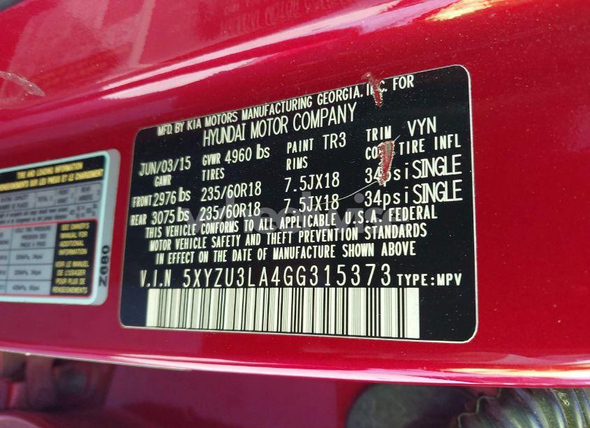 Photo 9 of 2016 Hyundai Santa FE SPORT 2.0L TURBO (VIN 5XYZU3LA4GG315373)