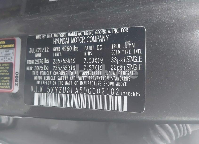 Photo 9 of 2013 Hyundai Santa FE SPORT 2.0T (VIN 5XYZU3LA5DG002182)