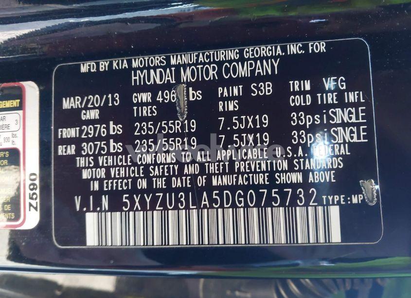 Photo 9 of 2013 Hyundai Santa FE SPORT 2.0T (VIN 5XYZU3LA5DG075732)