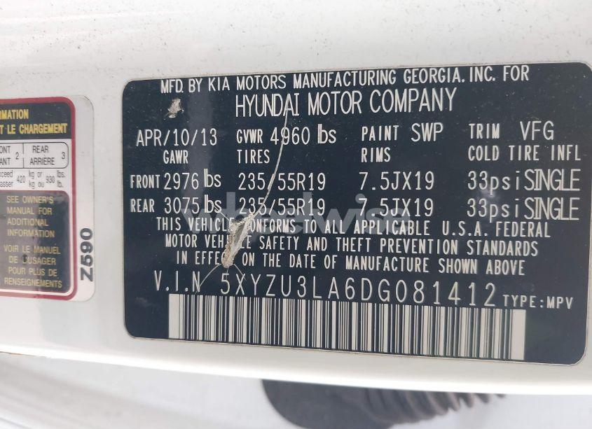 Photo 9 of 2013 Hyundai Santa FE SPORT 2.0T (VIN 5XYZU3LA6DG081412)