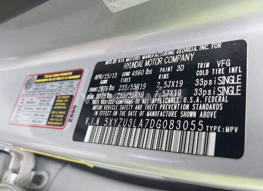 Photo 9 of 2013 Hyundai Santa FE SPORT 2.0T (VIN 5XYZU3LA7DG083055)