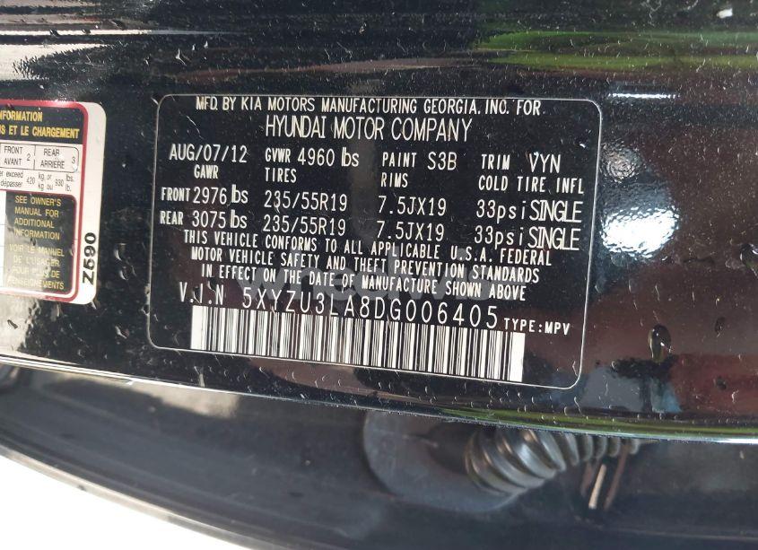 Photo 9 of 2013 Hyundai Santa FE SPORT 2.0T (VIN 5XYZU3LA8DG006405)