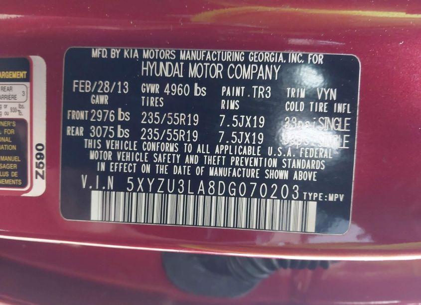 Photo 9 of 2013 Hyundai Santa FE SPORT 2.0T (VIN 5XYZU3LA8DG070203)