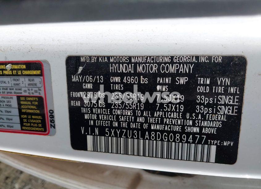 Photo 9 of 2013 Hyundai Santa FE SPORT 2.0T (VIN 5XYZU3LA8DG089477)