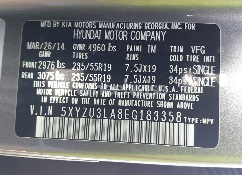 Photo 9 of 2014 Hyundai Santa FE SPORT 2.0L TURBO (VIN 5XYZU3LA8EG183358)