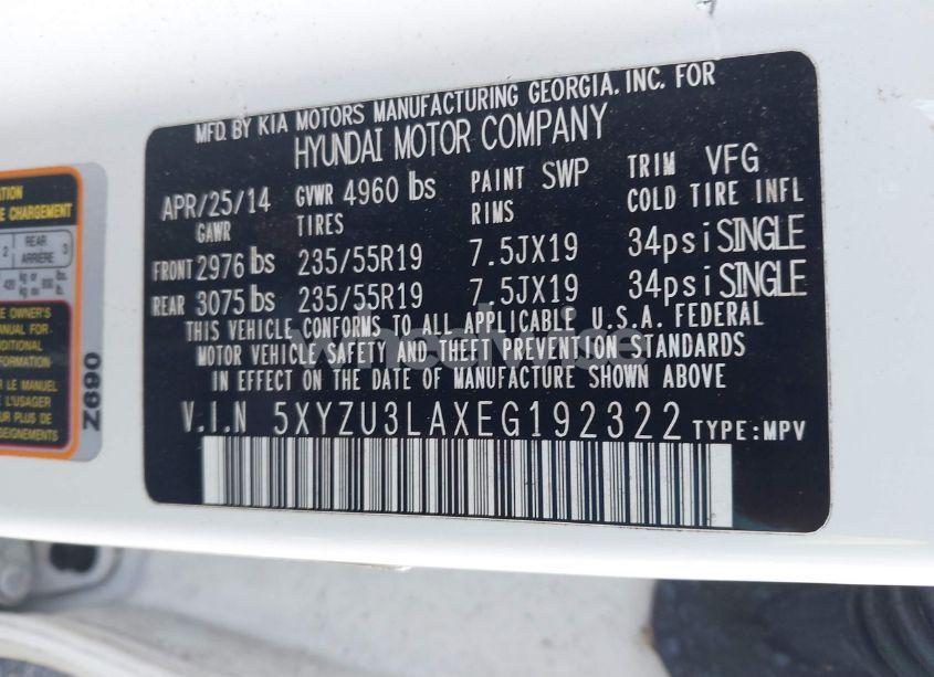 Photo 9 of 2014 Hyundai Santa FE SPORT 2.0L TURBO (VIN 5XYZU3LAXEG192322)