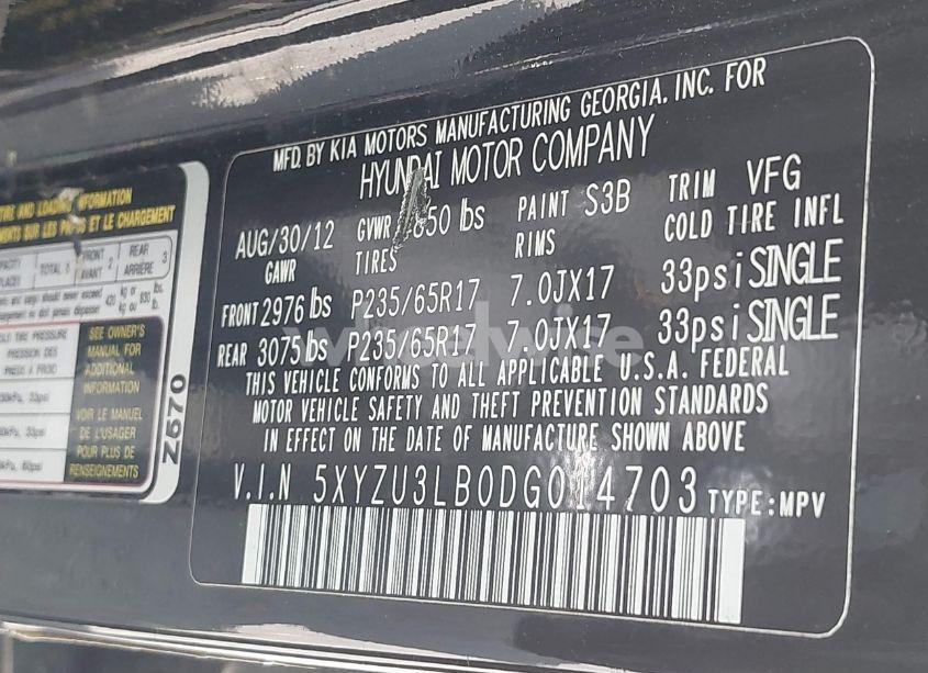 Photo 9 of 2013 Hyundai Santa FE SPORT (VIN 5XYZU3LB0DG014703)