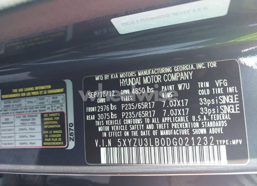 Photo 9 of 2013 Hyundai Santa FE SPORT (VIN 5XYZU3LB0DG021232)