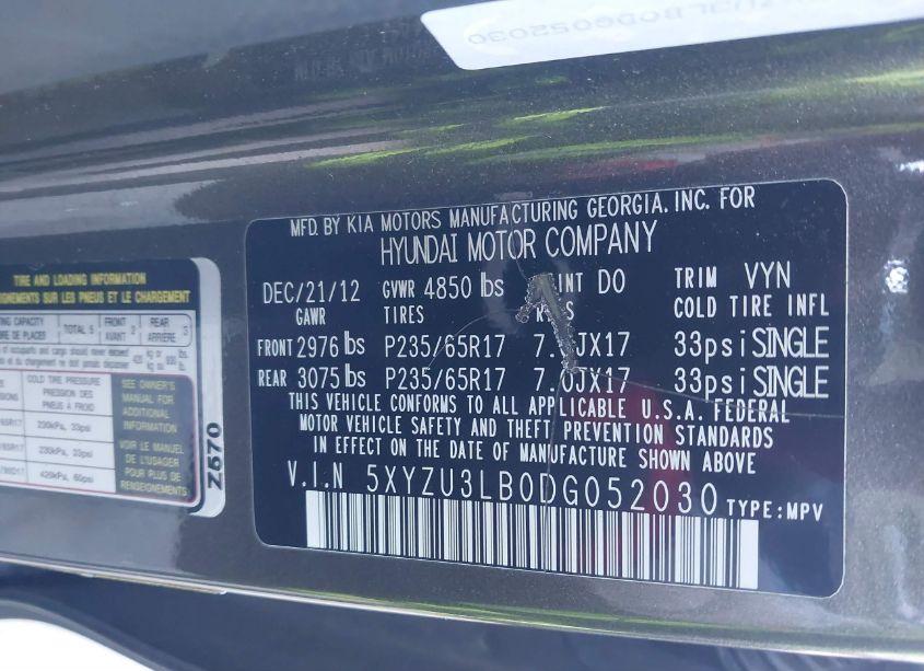 Photo 9 of 2013 Hyundai Santa FE SPORT (VIN 5XYZU3LB0DG052030)