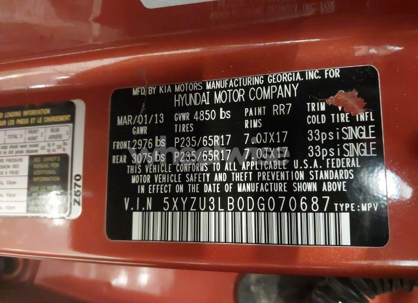 Photo 9 of 2013 Hyundai Santa FE SPORT (VIN 5XYZU3LB0DG070687)