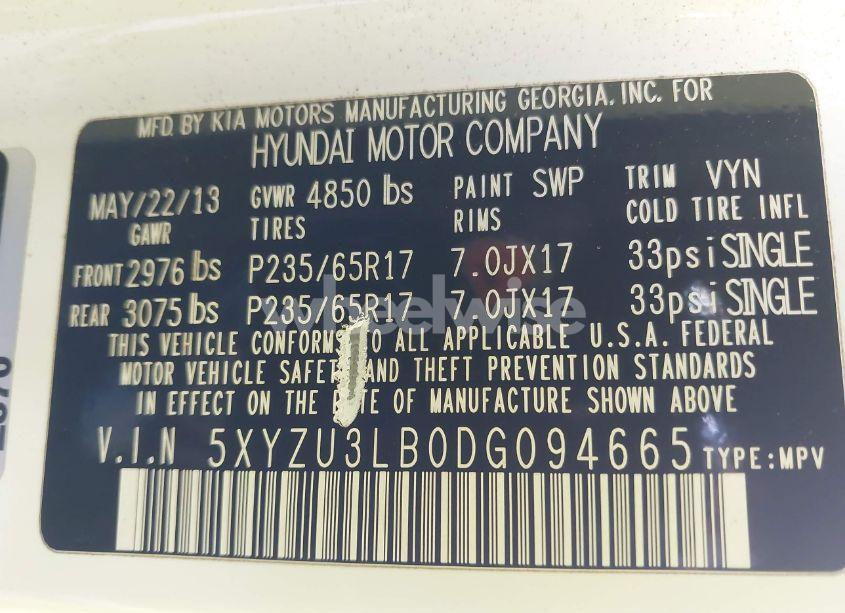 Photo 9 of 2013 Hyundai Santa FE SPORT (VIN 5XYZU3LB0DG094665)