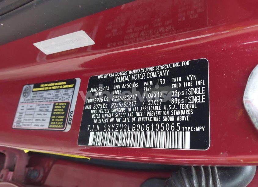 Photo 9 of 2013 Hyundai Santa FE SPORT (VIN 5XYZU3LB0DG105065)