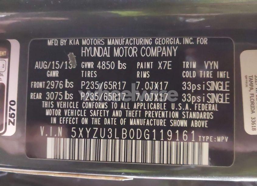 Photo 9 of 2013 Hyundai Santa FE SPORT (VIN 5XYZU3LB0DG119161)