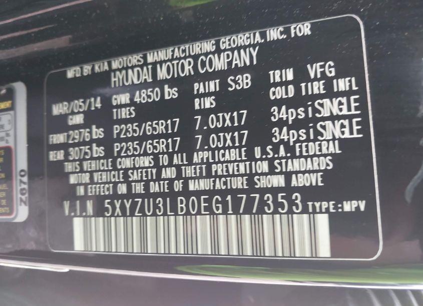 Photo 9 of 2014 Hyundai Santa FE SPORT 2.4L (VIN 5XYZU3LB0EG177353)