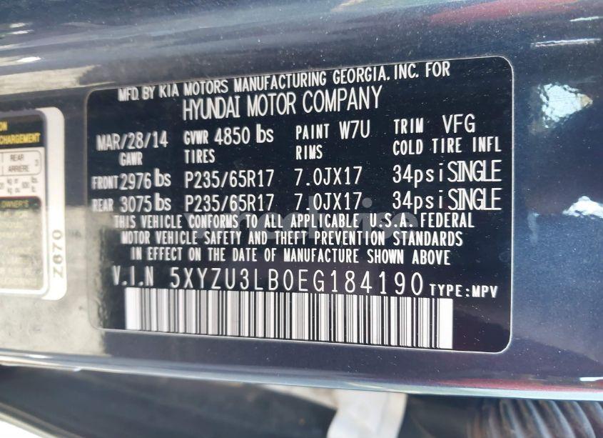 Photo 9 of 2014 Hyundai Santa FE SPORT 2.4L (VIN 5XYZU3LB0EG184190)