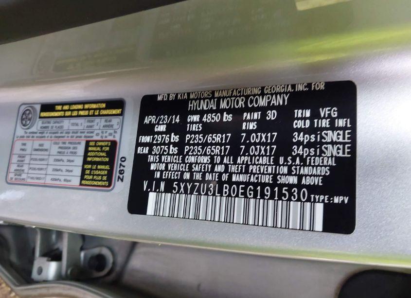 Photo 9 of 2014 Hyundai Santa FE SPORT 2.4L (VIN 5XYZU3LB0EG191530)