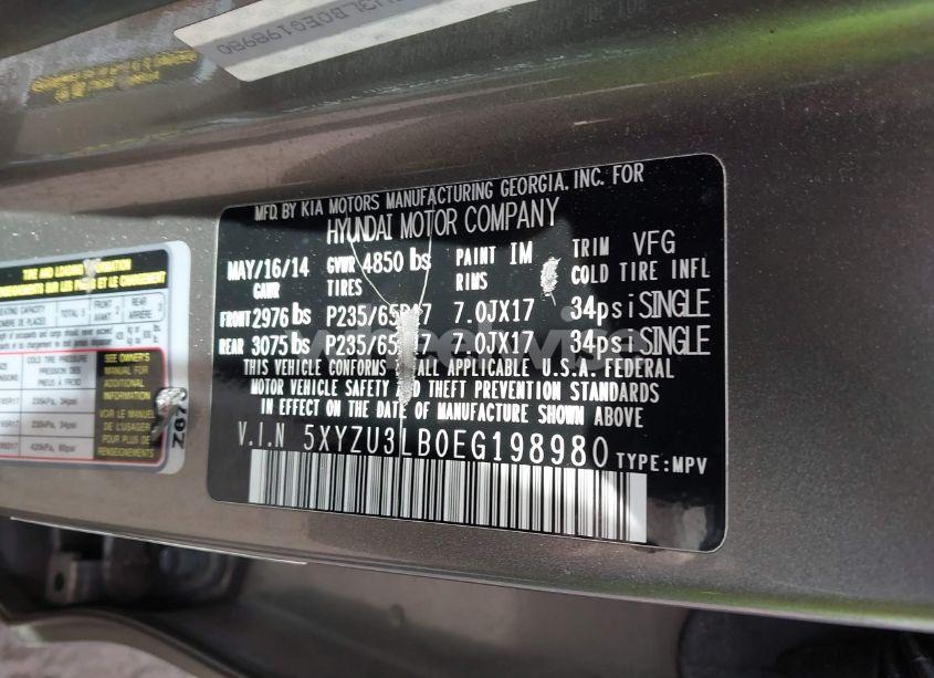 Photo 9 of 2014 Hyundai Santa FE SPORT 2.4L (VIN 5XYZU3LB0EG198980)