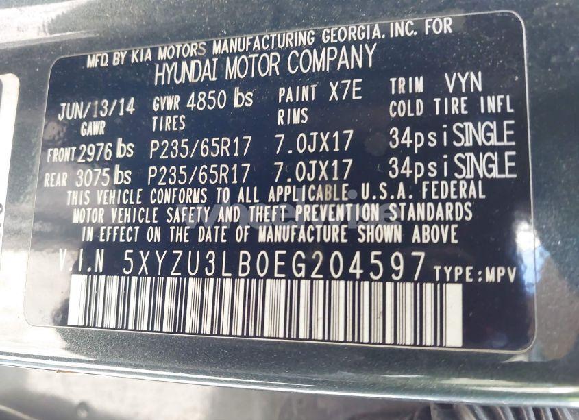 Photo 9 of 2014 Hyundai Santa FE SPORT 2.4L (VIN 5XYZU3LB0EG204597)