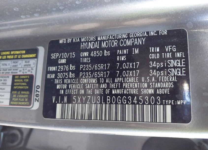 Photo 9 of 2016 Hyundai Santa FE SPORT 2.4L (VIN 5XYZU3LB0GG345303)