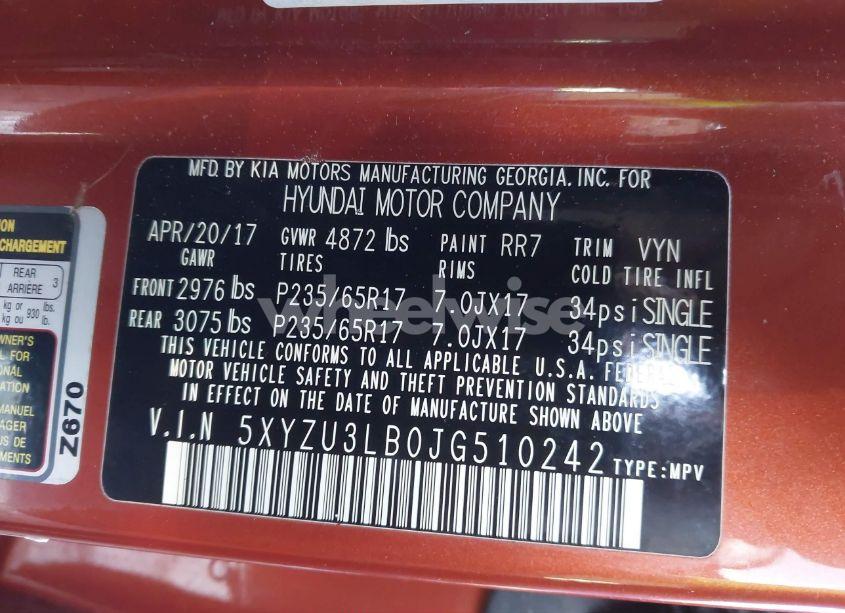 Photo 9 of 2018 Hyundai Santa FE SPORT 2.4L (VIN 5XYZU3LB0JG510242)