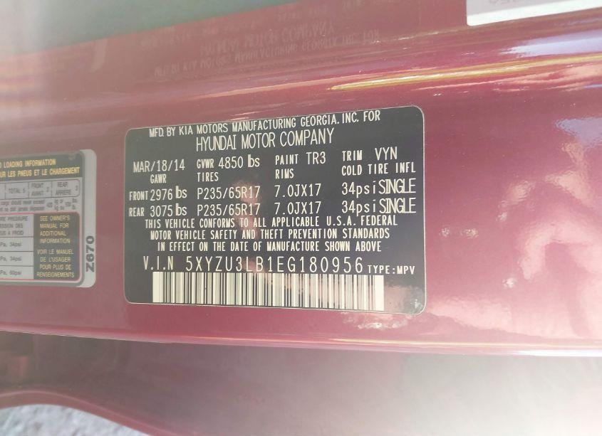 Photo 9 of 2014 Hyundai Santa FE SPORT 2.4L (VIN 5XYZU3LB1EG180956)