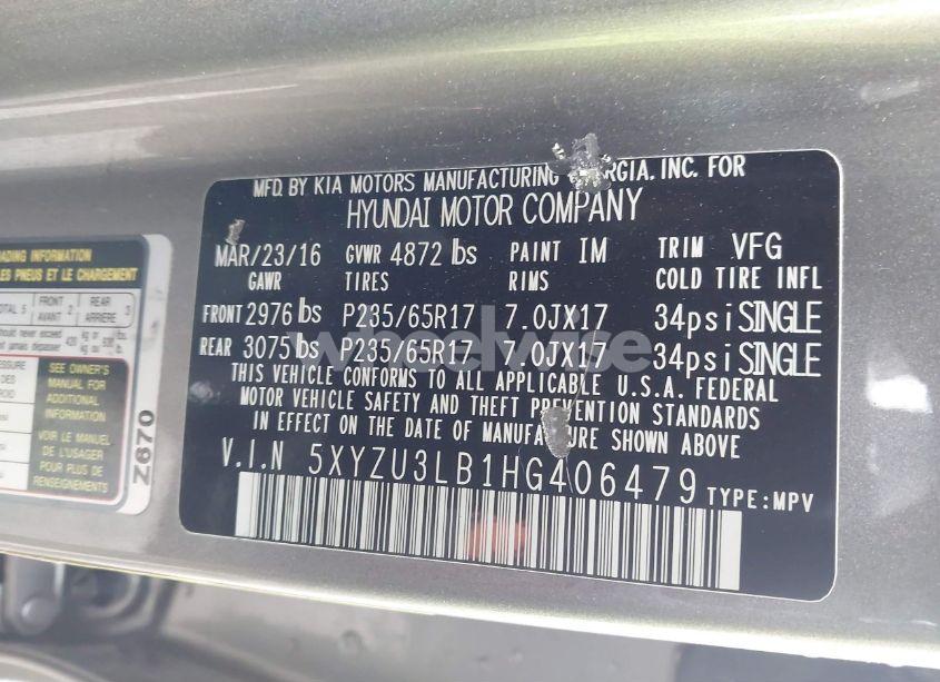 Photo 9 of 2017 Hyundai Santa FE SPORT 2.4L (VIN 5XYZU3LB1HG406479)