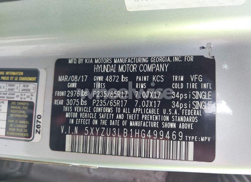 Photo 9 of 2017 Hyundai Santa FE SPORT 2.4L (VIN 5XYZU3LB1HG499469)