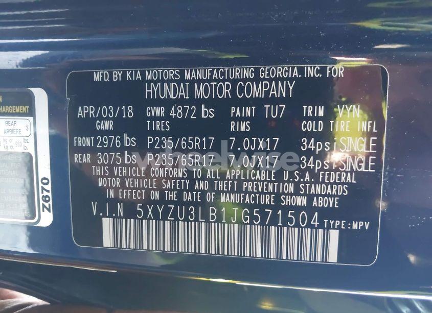 Photo 9 of 2018 Hyundai Santa FE SPORT 2.4L (VIN 5XYZU3LB1JG571504)