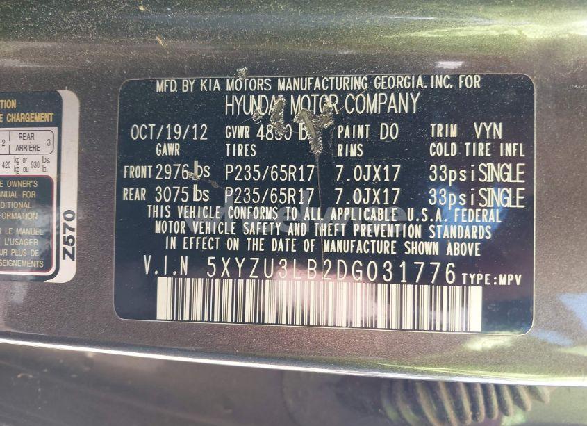 Photo 9 of 2013 Hyundai Santa FE SPORT (VIN 5XYZU3LB2DG031776)