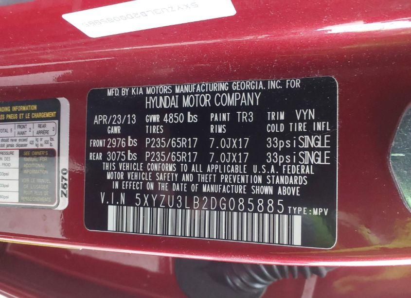 Photo 9 of 2013 Hyundai Santa FE SPORT (VIN 5XYZU3LB2DG085885)