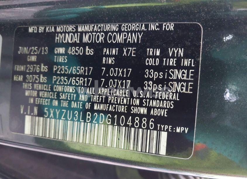 Photo 9 of 2013 Hyundai Santa FE SPORT (VIN 5XYZU3LB2DG104886)