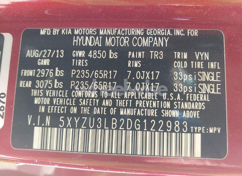 Photo 9 of 2013 Hyundai Santa FE SPORT (VIN 5XYZU3LB2DG122983)