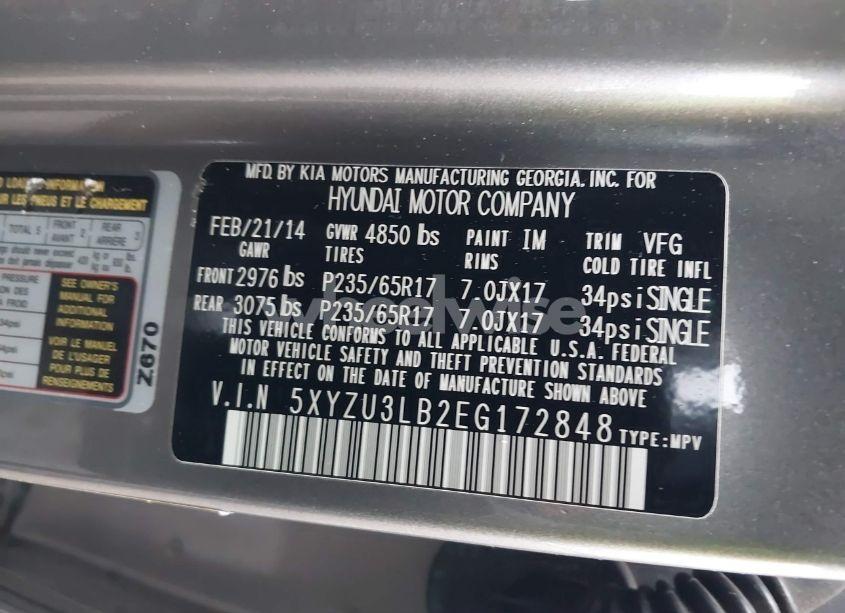 Photo 9 of 2014 Hyundai Santa FE SPORT 2.4L (VIN 5XYZU3LB2EG172848)