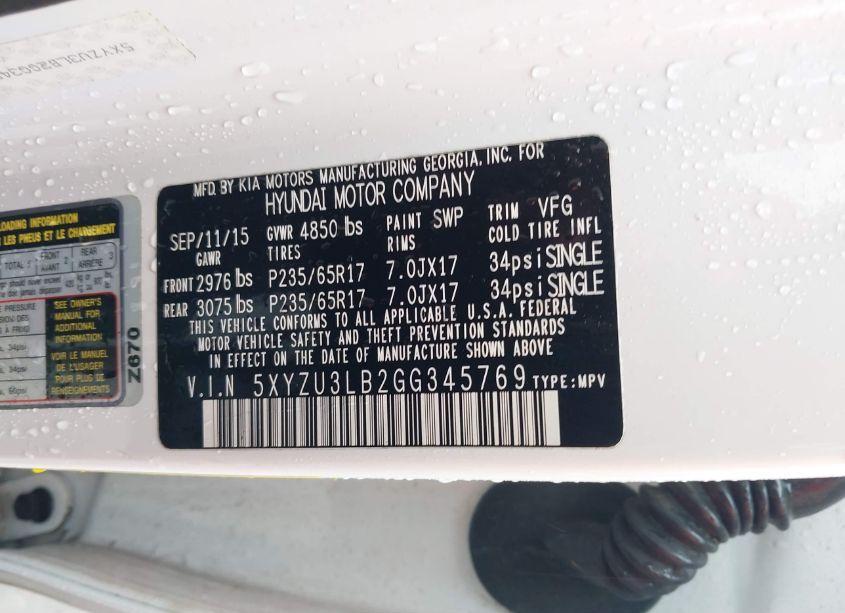 Photo 9 of 2016 Hyundai Santa FE SPORT 2.4L (VIN 5XYZU3LB2GG345769)