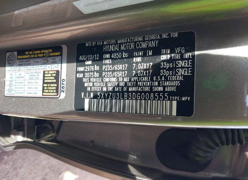 Photo 9 of 2013 Hyundai Santa FE SPORT (VIN 5XYZU3LB3DG008555)