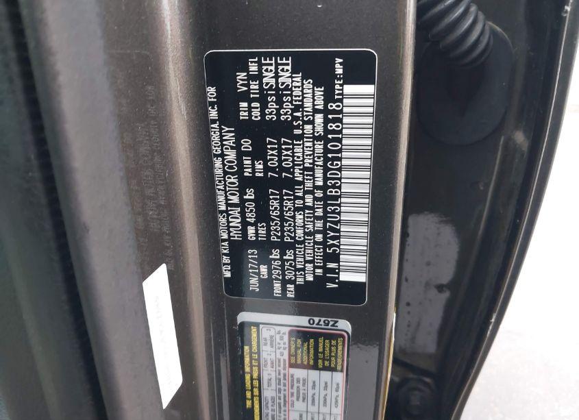 Photo 9 of 2013 Hyundai Santa FE SPORT (VIN 5XYZU3LB3DG101818)