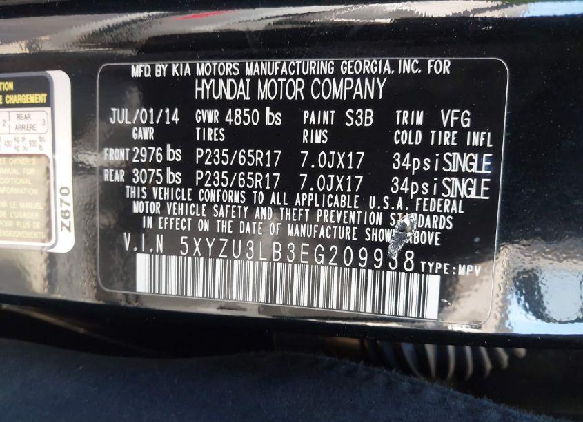 Photo 9 of 2014 Hyundai Santa FE SPORT 2.4L (VIN 5XYZU3LB3EG209938)